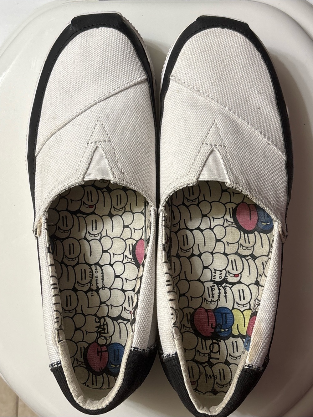 TOMS White Canvas Slip-On Shoes with Black Trim - Picture 7 of 7